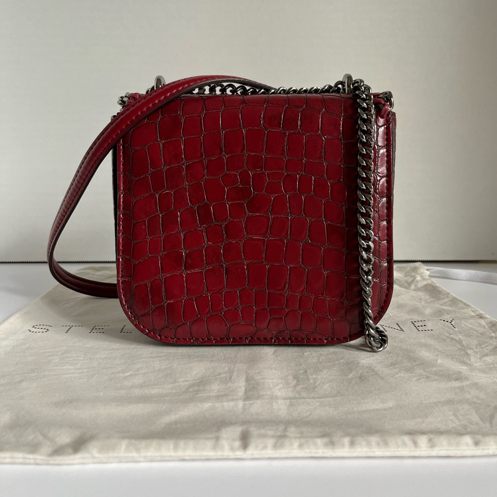 Stella McCartney Embossed Crocodile Effect Falabella Box Shoulder Bag Dark Red - Picture 6 of 14